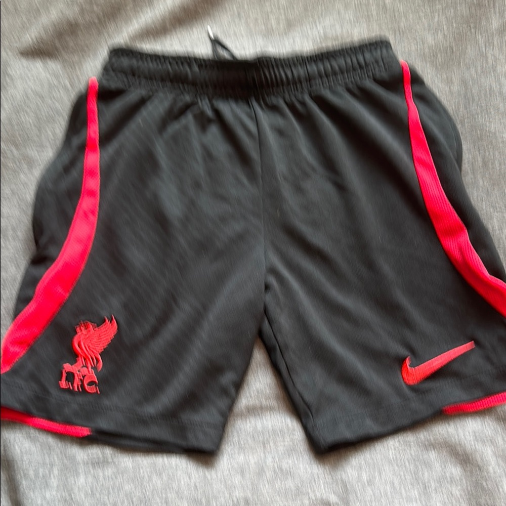 Nike Black and Red Athletic Shorts with Elastic Waistband